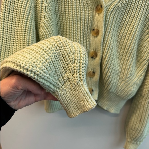 Everlane Sea Foam Green Chunky Knit Large Button-Up Cardigan Texture Cotton Sz S - Picture 8 of 12